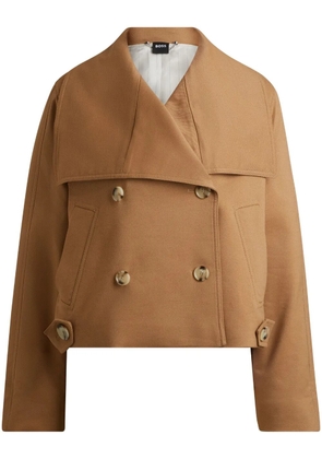 BOSS draped-collar cropped jacket - Brown