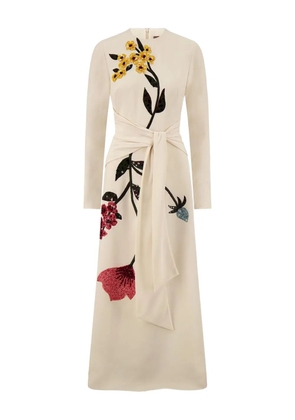 Lela Rose floral-embroidered tie-waist midi dress - White