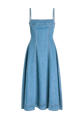 PAIGE square-neck flared midi denim dress - Blue