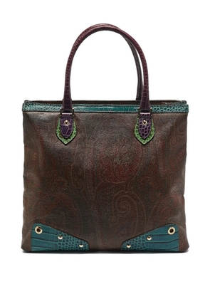 Etro Pre-Owned top-handle paisley-details leather tote bag - Brown