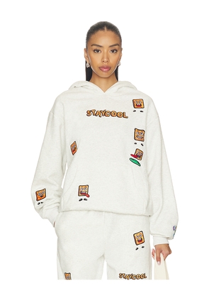 Stay Cool x Cinnamon Toast Crunch All Over Character Hoodie in Light Grey. Size L. Also in M, S, XL/1X.