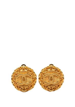 CHANEL Pre-Owned 1995 Gold Plated CC Round Clip On Earrings costume earrings