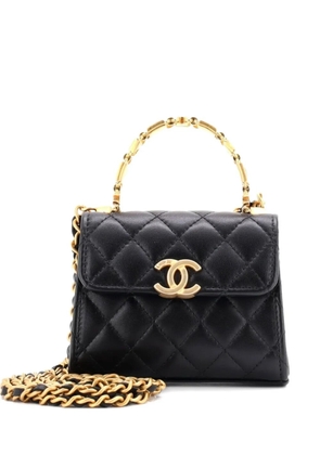 CHANEL Pre-Owned Coco Enamel Top Handle Flap Bag Quilted Lambskin Small satchel - Black