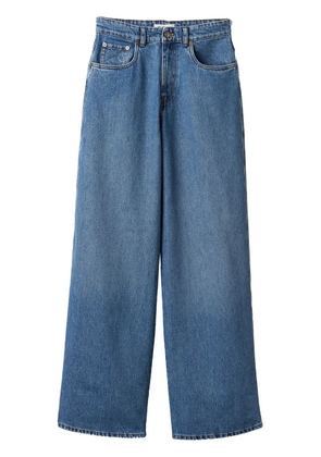 Miu Miu logo-embroidered wide-leg jeans - Blue