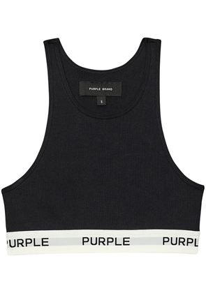 Purple Brand logo-tape cotton sports bra - Black