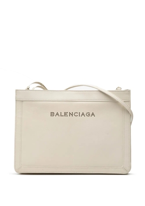 Balenciaga Pre-Owned 2017 Leather Perforated Logo Navy Pochette crossbody bag - White