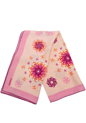 CHANEL Pre-Owned 1990-2000 CC Logo Flowers Silk Scarf scarves - Pink