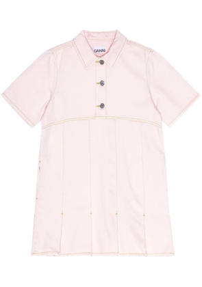 GANNI pleat-hem denim mini dress - Pink
