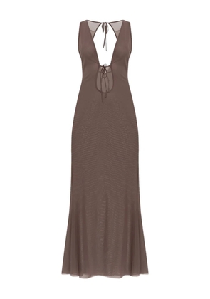 Bond-eye mesh tie maxi dress - Brown