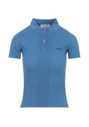 Miu Miu logo-plaque polo top - Blue