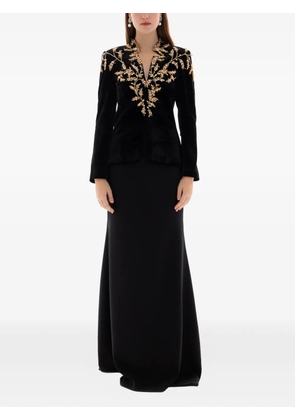 Dina Melwani embroidered velvet maxi dress - Black