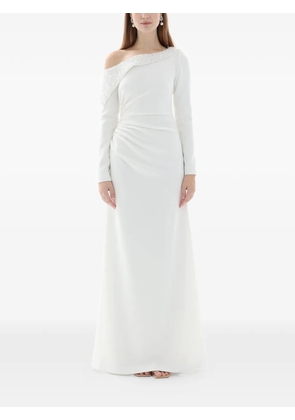 Dina Melwani crystal draped off-shoulder gown - White