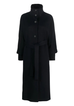 Peserico funnel-neck belted long coat - Blue