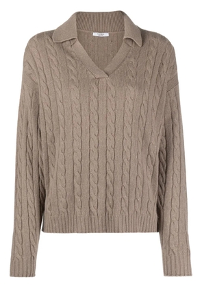 Peserico cable-knit wool-blend polo jumper - Brown