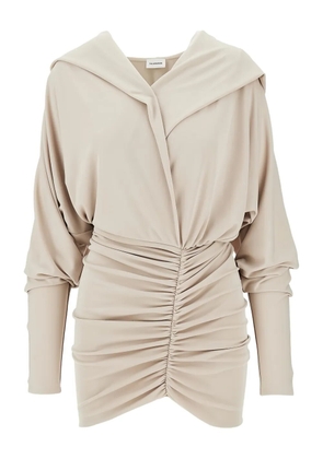 THE ANDAMANE Grace hooded ruched mini dress - Neutrals