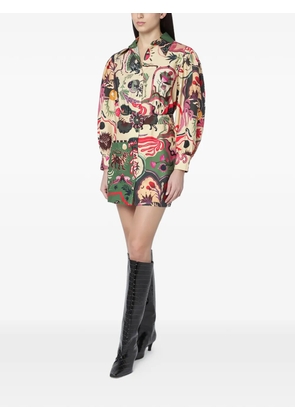 FARM Rio beaded belted printed dress - Neutrals