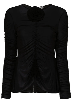 Magda Butrym rose-appliqué ruched top - Black
