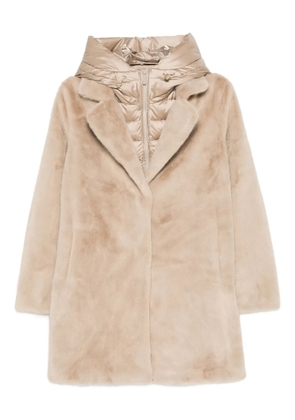 bomboogie panelled hooded coat - Neutrals