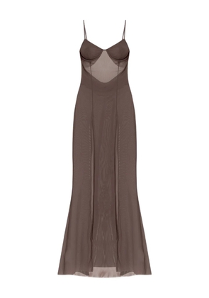 Bond-eye mesh slit maxi dress - Brown