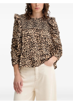 MUNTHE Crisp ruffled animal-print blouse - Neutrals