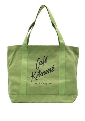 CAFÉ KITSUNÉ logo print canvas tote bag - Green