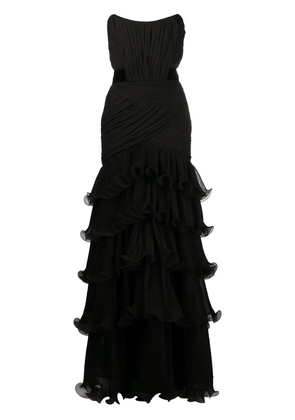 Alberta Ferretti sleeveless ruffle silk gown - Black