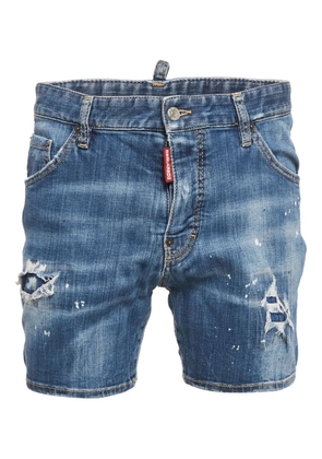DSQUARED2 pre-owned distressed paint-splatter denim shorts - Blue