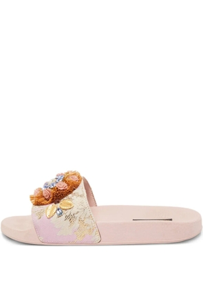 Dolce & Gabbana Pre-Owned floral-appliqué slides - Pink