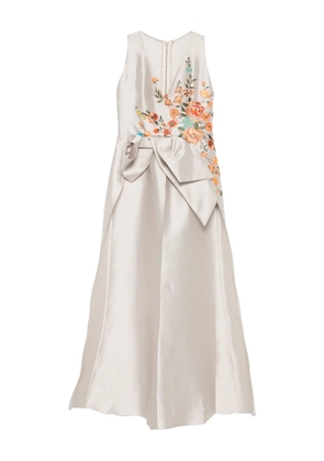 Gemy Maalouf floral-embroidered bow top - Neutrals