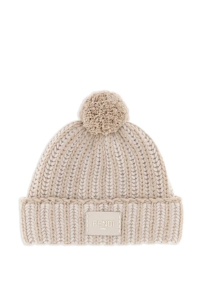 FENDI embroidered pompom beanie hat - Neutrals