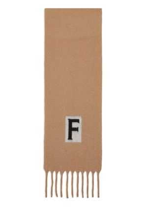 Ferragamo logo intarsia-knit fringed scarf - Neutrals