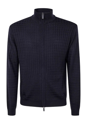 Emporio Armani grid-pattern zip-up cardigan - Blue