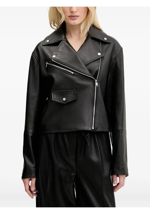 HUGO zipped leather biker jacket - Black
