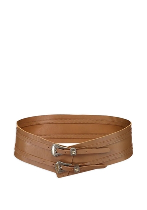 Streets Ahead double-buckle leather belt - Brown