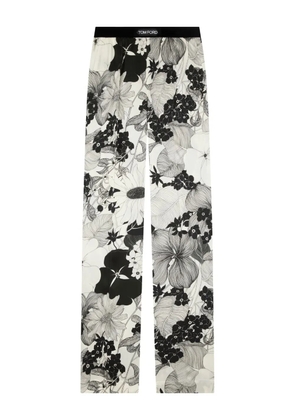 TOM FORD logo-waistband floral-print trousers - Neutrals