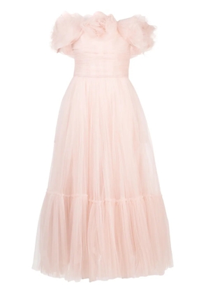 Ana Radu floral-appliqué tulle midi dress - Pink