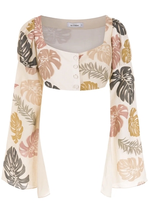 Amir Slama palm leaf print cropped shirt - Neutrals