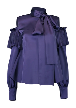 Adeam Ashlee pleated cold-shoulder blouse - Blue