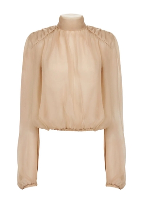 Nina Ricci high-neck puffed-sleeve top - Neutrals