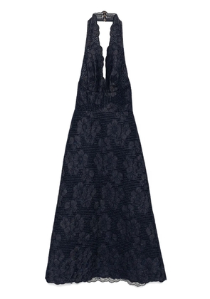 Elie Saab embroidered denim dress - Blue