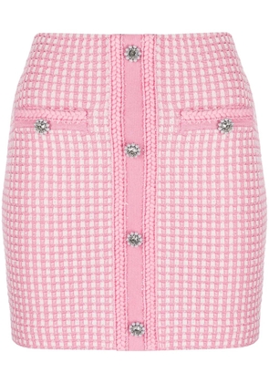 Self-Portrait embellished checked knitted miniskirt - Pink