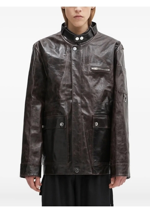 Wales Bonner snap-fastening flap-pockets leather jacket - Brown