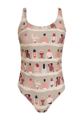 Amir Slama graphic-print swimming suit - Neutrals