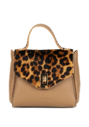 VISONA` pony-print top-handle clutch bag - Neutrals