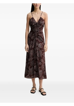 Sessùn floral-print gathered midi dress - Brown