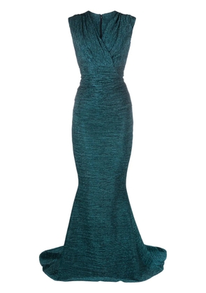 Talbot Runhof glitter-detail V-neck gown dress - Green
