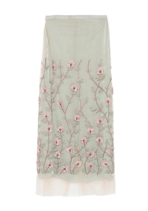 Costarellos floral-embroidered tulle midi skirt - Neutrals