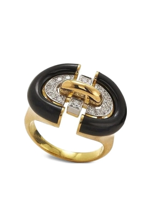 David Webb 18K yellow gold Unity Ring diamond and enamel ring