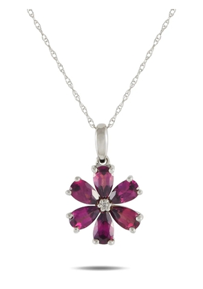 LB Exclusive 14K white gold Flower rhodolite and diamond necklace - Silver