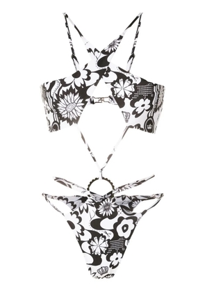 Amir Slama floral-print crossover swimsuit - Multicolour